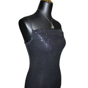 Bebe Black Sequin Maxi Dress XS Y2K Style Bodycon Sparkly Strappy Dress